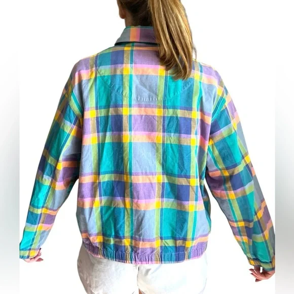 Allen Solly Vintage Madras Plaid Jacket, Petite L - Picture 11 of 12